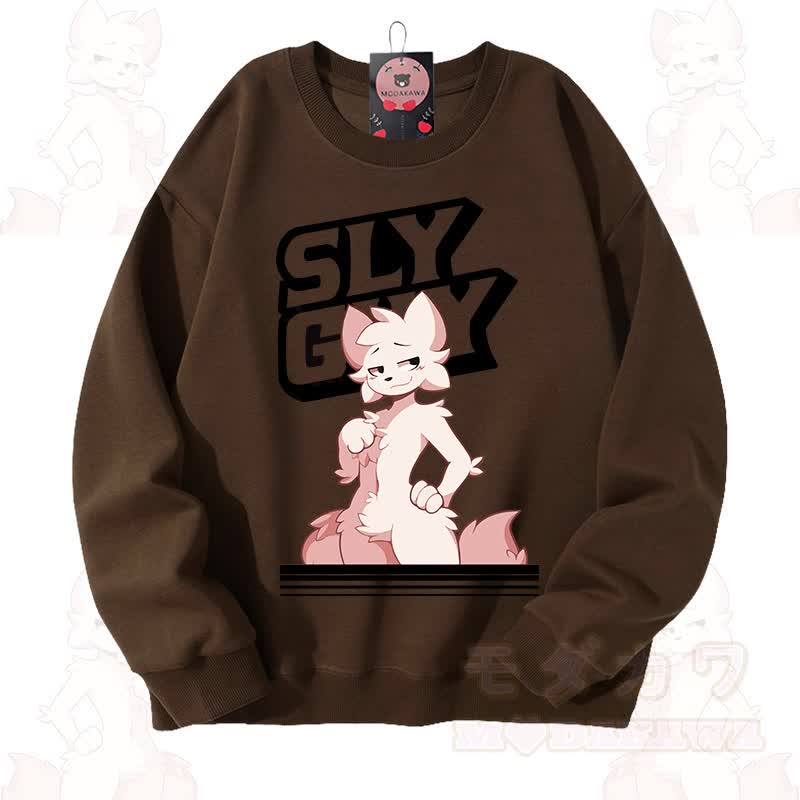 MODAKAWA X zarckets SLY GUY Cute Fox Graphic Unisex Sweatshirt - Brown - 3XL - image 8