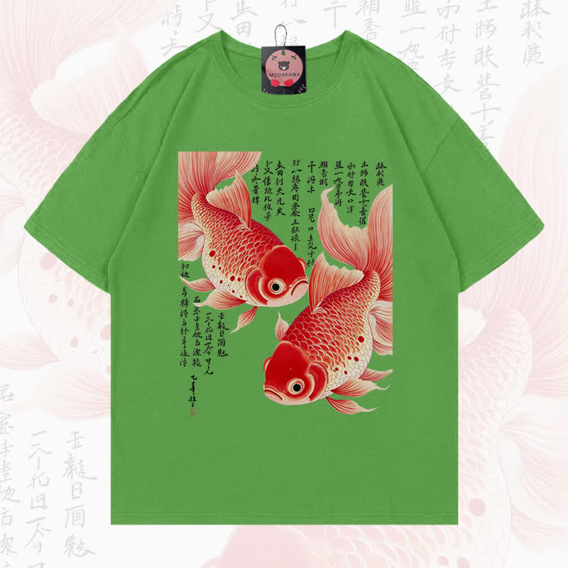 MODAKAWA Fish Graphic Loose Summer Short Sleeve T-Shirt - Mineral Green - 5XL - image 11