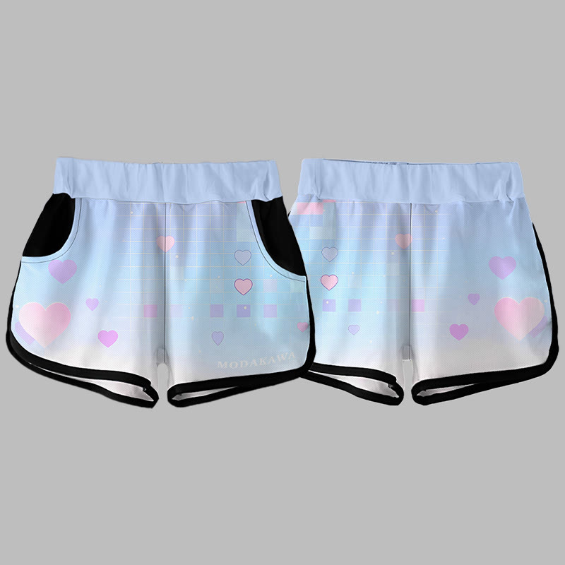 Modakawa Gradient Plaid Love Print Casual Shorts - image 3