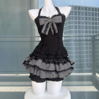 Black Lace Cami Top with Gray Cardigan and Mini Skirt Three Pieces Set - image 5