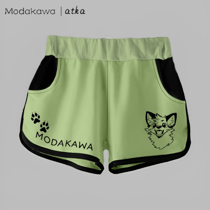 MODAKAWA X atka Fox Print Casual Shorts - Green - 5XL - image 6