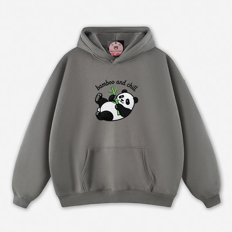 BAMBOO AND CHILL Panda Graphic Loose Hoodie - Grey - 5XL - image 9