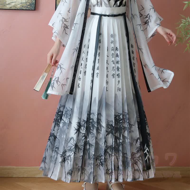 Vintage Ink Print Cami Top Sheer Robe Pleated Skirt Matching Outfit - White Skirt - XL - image 4