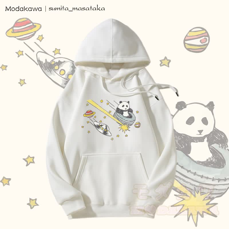 MODAKAWA X sumita_masataka Cosmic Panda Journey Graphic Fleece Lined Hoodie - White - 5XL - image 4