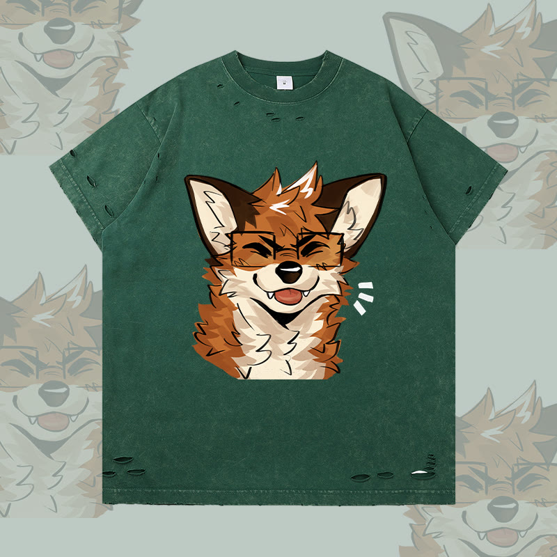 MODAKAWA X atka Fox Wearing Glasses Graphic Ripped T-shirt - Dark Green - 2XL - image 2