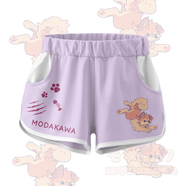 MODAKAWA X popipeko Cute Puppy Graphic Crop Tank Sport Top Shorts Bikini Matching Outfit - Purple Shorts - 5XL - image 9