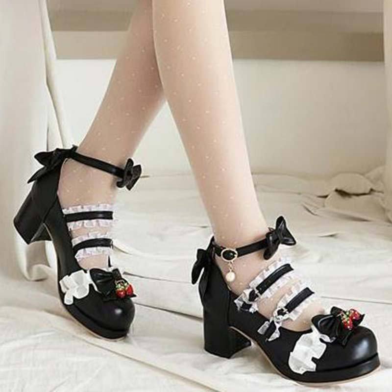 Lace Bow Lolita Kitten Heel Mary Janes Shoes - image 3