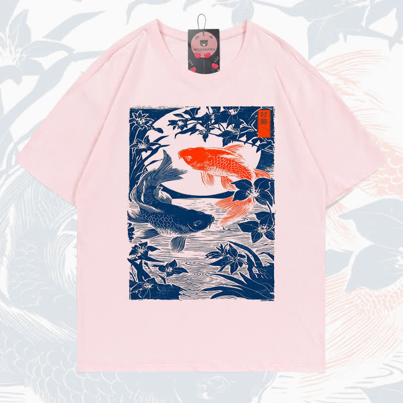 MODAKAWA Fish Print Short Sleeve T-Shirt - Pink - 5XL - image 8
