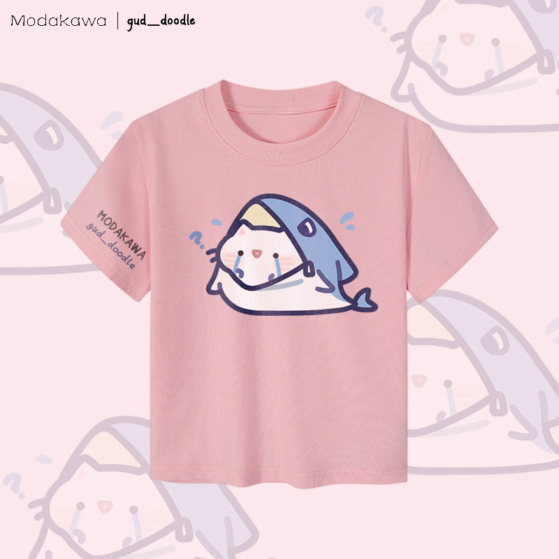 MODAKAWA X gud_doodle Shark Cat Graphic Women's Cropped T-Shirt 92% Combed Cotton Crop Top - Pink - XL - image 2