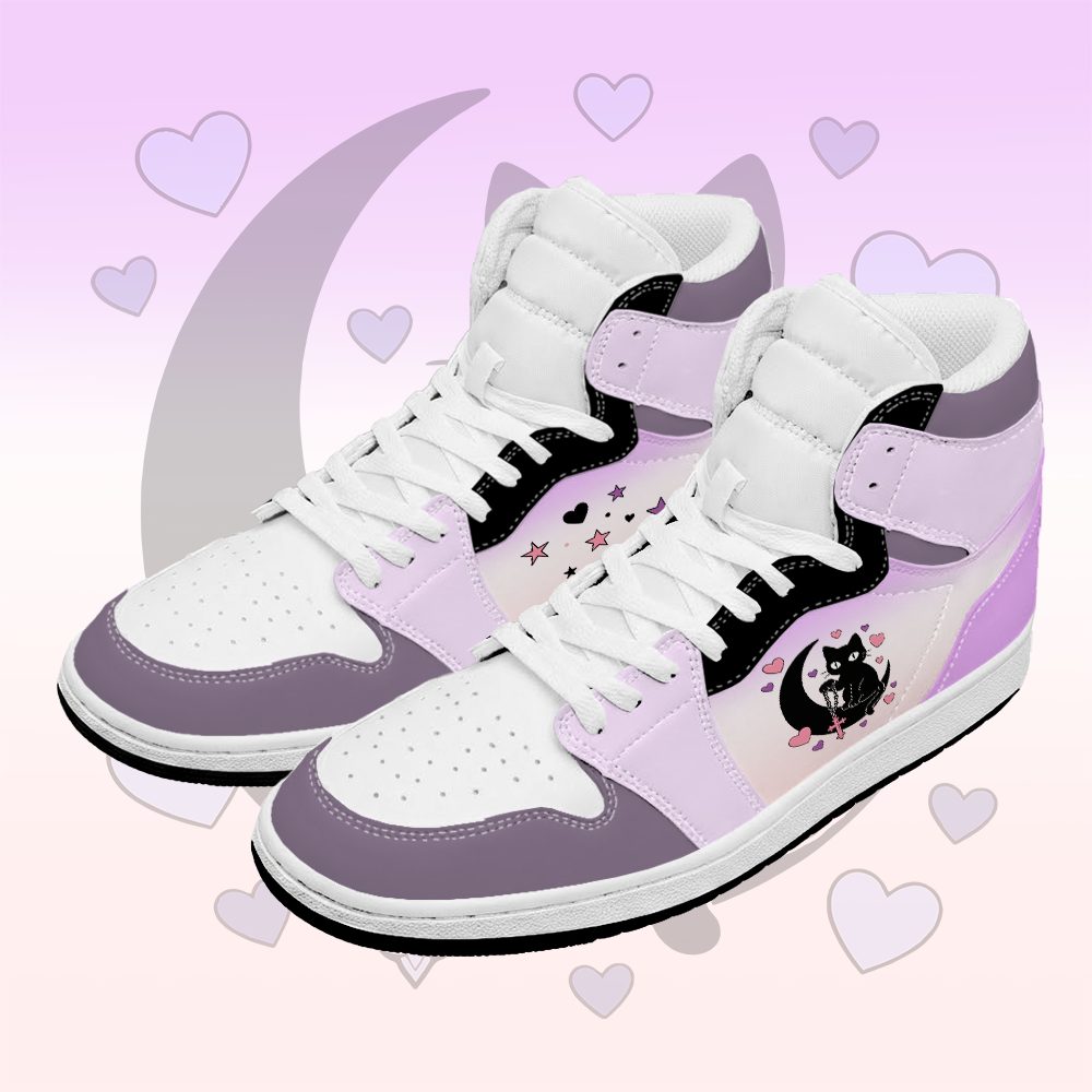 Black Cat Graphic Modakawa High Top Canvas Shoes - Pink & Purple - 48 - image 2