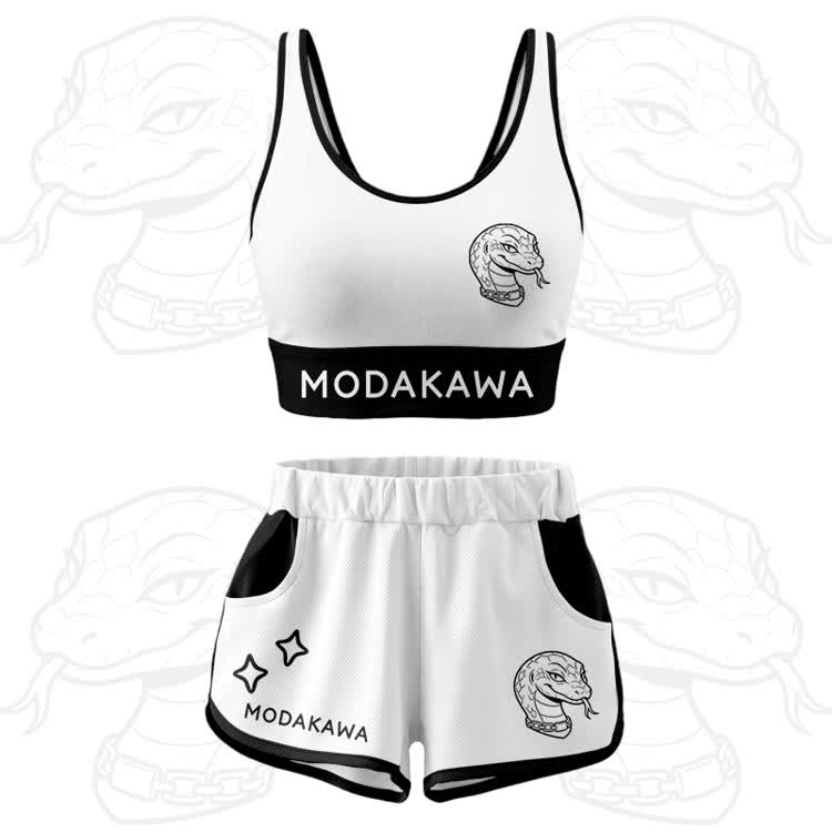 Snake Graphic Crop Tank Sport Top Shorts Modakawa Matching Outfit - White Set - 5XL - image 12