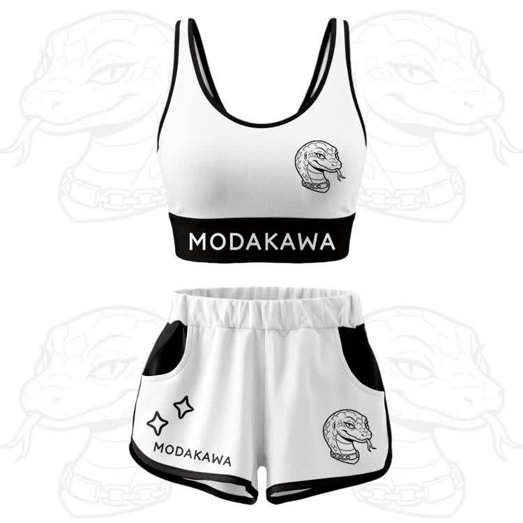 Snake Graphic Crop Tank Sport Top Shorts Modakawa Matching Outfit - White Set - 5XL - image 12