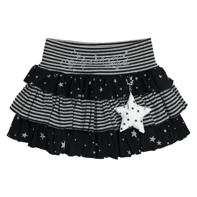 MODAKAWA Cat Paw Print Hoodie Striped Star Layered Skirt Two Pieces Set - Black Skirt - L - image 12