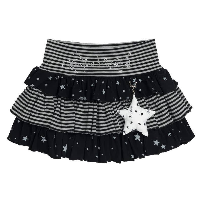 MODAKAWA Cat Paw Print Hoodie Striped Star Layered Skirt Two Pieces Set - Black Skirt - L - image 12