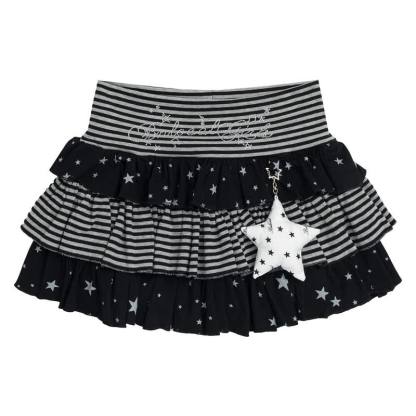 MODAKAWA Cat Paw Print Hoodie Striped Star Layered Skirt Two Pieces Set - Black Skirt - L - image 12