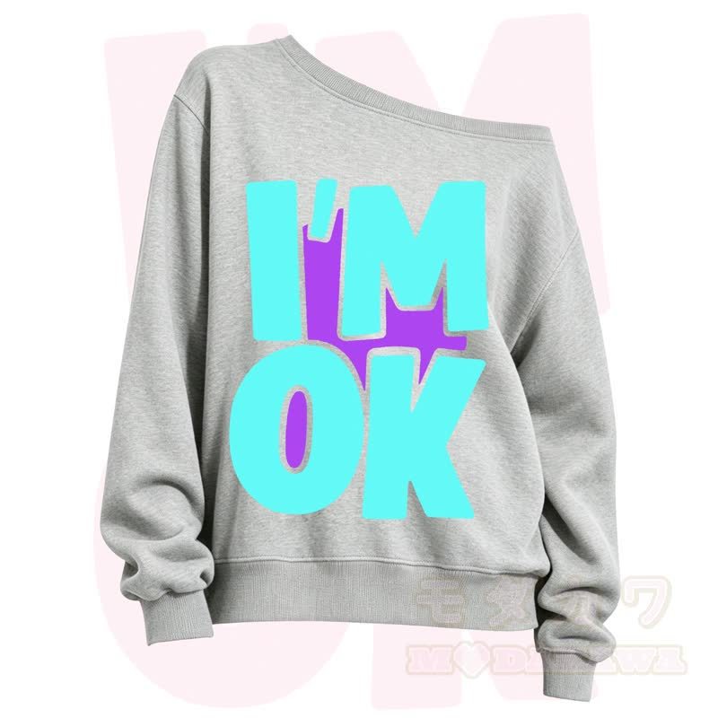 MODAKAWA I'M OK Slant Shoulder Sweatshirt - Grey B - 3XL - image 7
