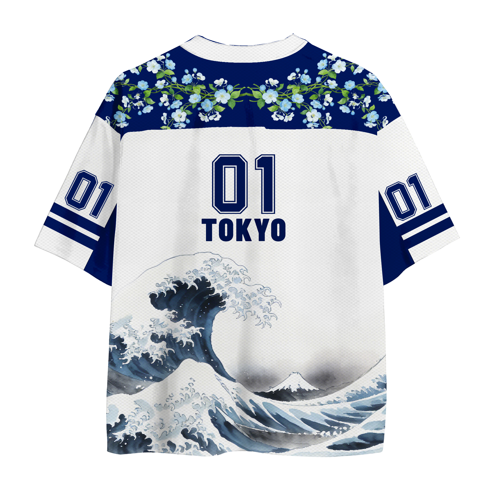  TOKYO Flowers Ink Number Graphic Modakawa Vintage Mesh Jersey T-shirt - image 2