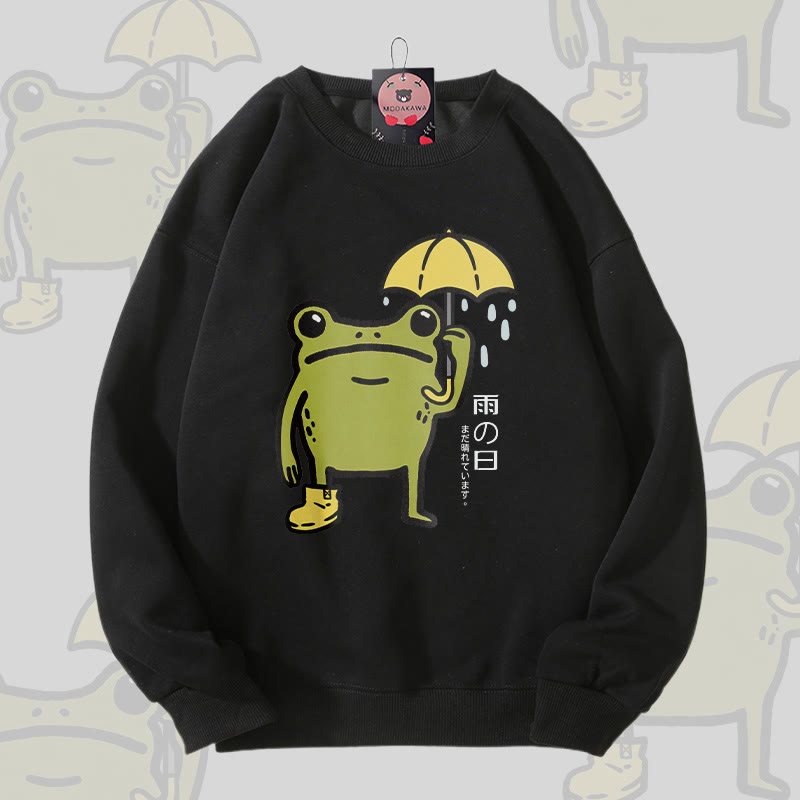 Rainy Frog Graphic Unisex Sweatshirt - Black - 5XL - image 4