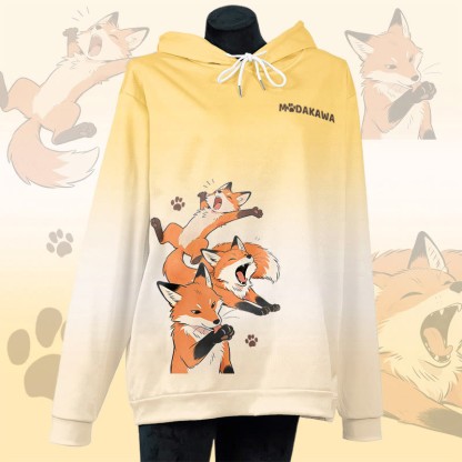 MODAKAWA Lazy Fox Graphic All Over Print Pullover Hoodie - Yellow - 6XL - image 4