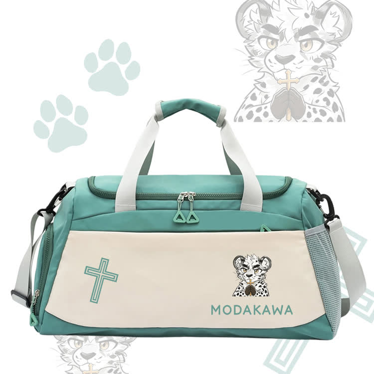 Leopard Holding Cross Graphic Modakawa Large Capacity Sports Gym Duffel Bag - Green - 55*28*26 cm - image 3