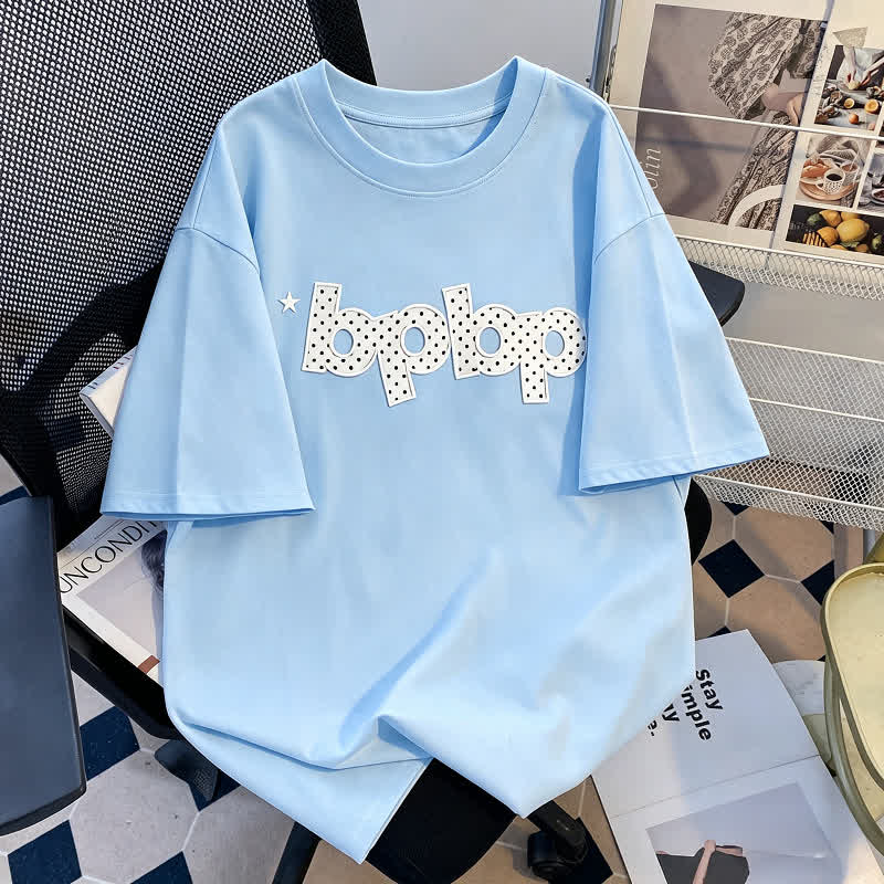 Dot Big Bow off Shoulder Top And BPBP Print T Shirt Couple Matching Set - Men's Blue T-Shirt - 2XL - image 8
