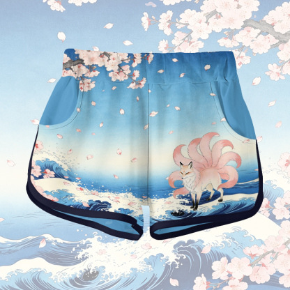 Nine Tailed Fox Graphic Modakawa Gradient Shorts - Blue - 5XL - image 4