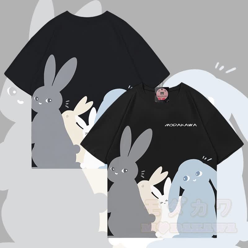 MODAKAWA Pastel Bunny Graphic All Over Print T-shirt - Black - 5XL - image 5