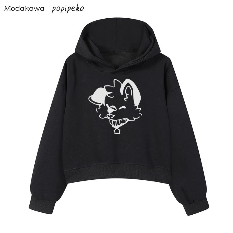 MODAKAWA X popipeko Puppy Graphic Cropped Cotton Hoodie - Black - 3XL - image 9