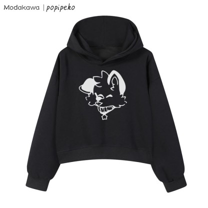 MODAKAWA X popipeko Puppy Graphic Cropped Cotton Hoodie - Black - 3XL - image 9