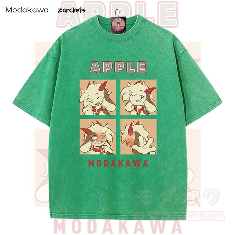 MODAKAWA X zarckets APPLE Goat Character Graphic Vintage Washed T-shirt - Green - 5XL - image 3