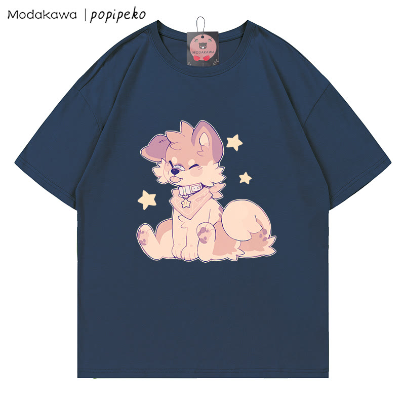 MODAKAWA X popipeko Puppy Print T-shirt - Purplish Blue - 5XL - image 5