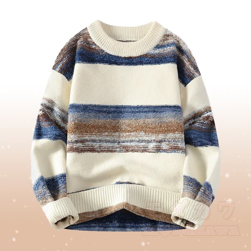 Stripe Knit Sweater Fleece Lined Pants Two Pieces - Apricot Sweater - 4XL - image 5