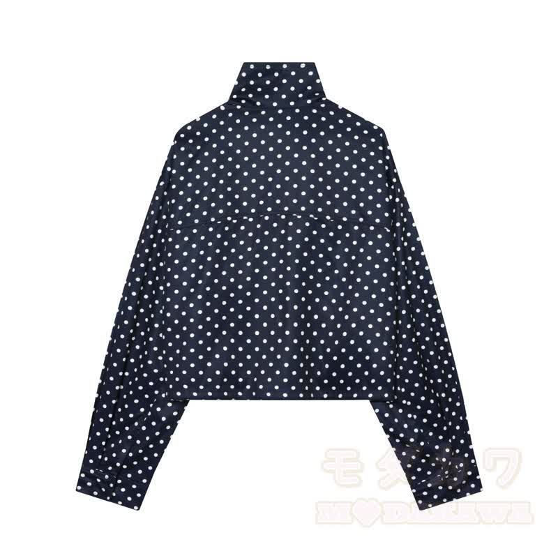 Polka Dot Stand Collar Cropped Jacket And Shorts Two Pieces Set - image 7