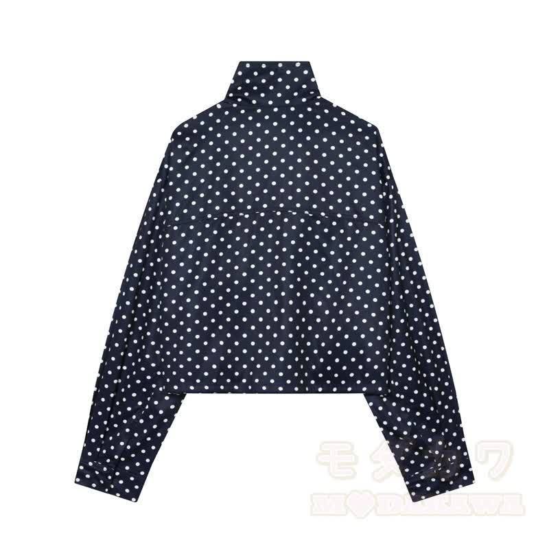 Polka Dot Stand Collar Cropped Jacket And Shorts Two Pieces Set - image 7