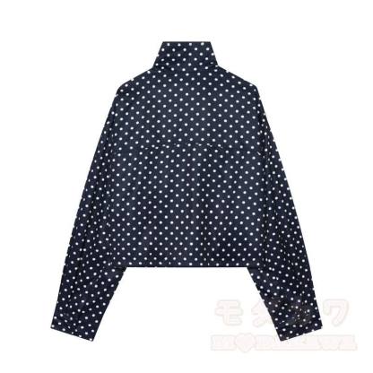 Polka Dot Stand Collar Cropped Jacket And Shorts Two Pieces Set - image 7