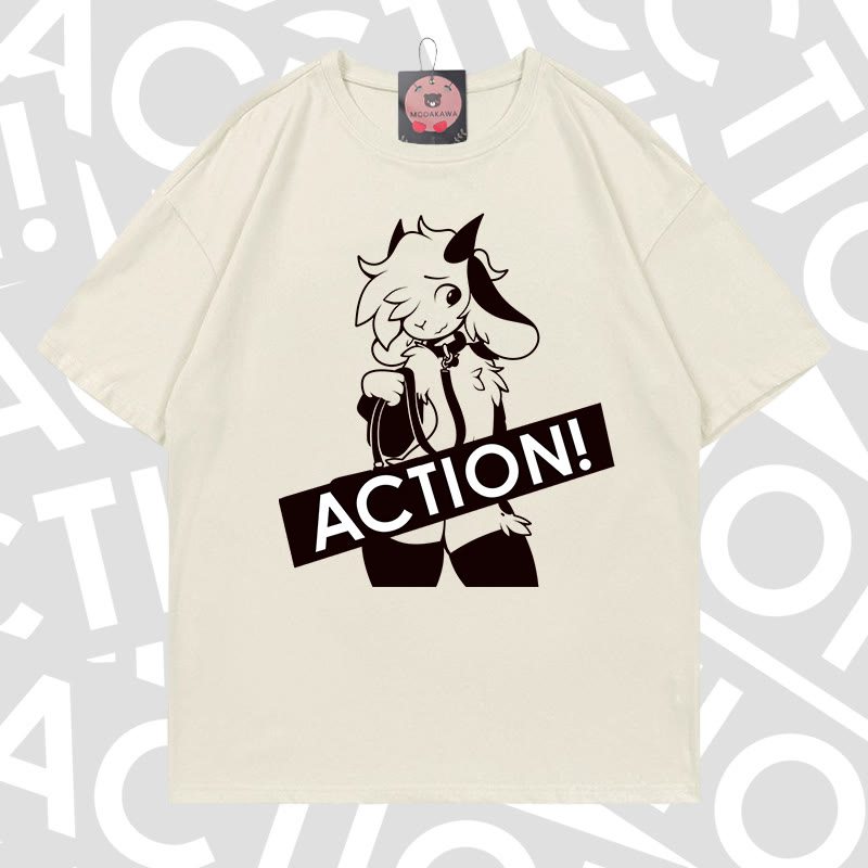 MODAKAWA X zarckets ACTION Goat Graphic 100% Cotton T-shirt - Grey milk green - 5XL - image 12