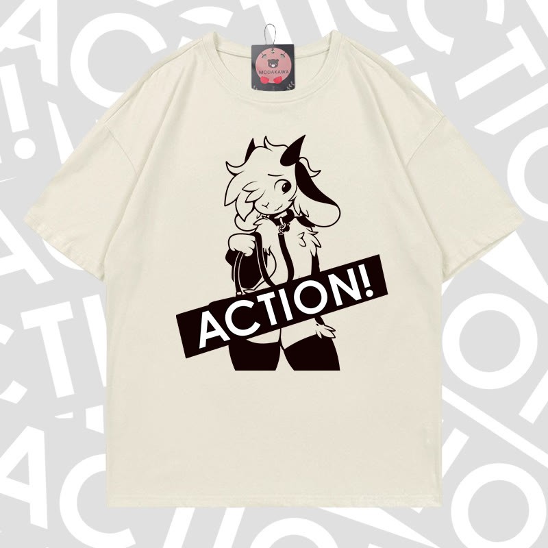 MODAKAWA X zarckets ACTION Goat Graphic 100% Cotton T-shirt - Grey milk green - 5XL - image 12