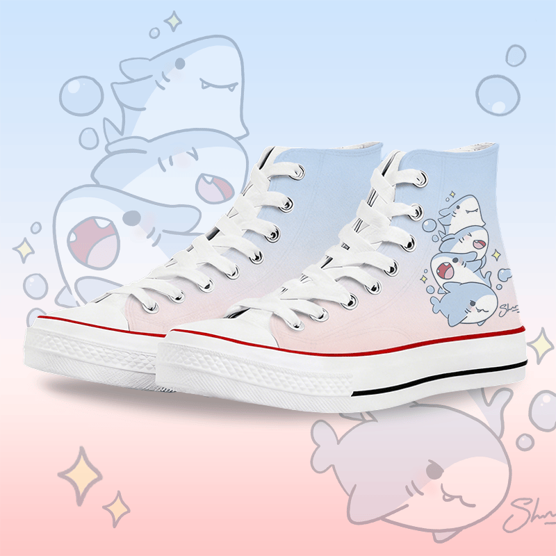 MODAKAWA Gradient Shark Graphic High Top Canvas Shoes - White A - 45 - image 3