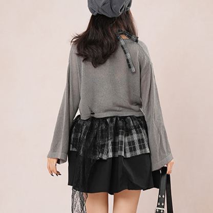 Gothic Plaid Halter Top Asymmetric Tiered Skirt Three Pieces Set - image 5
