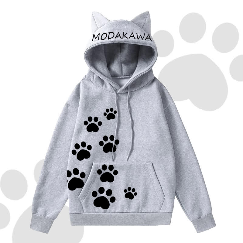 MODAKAWA Cat Paw Print Hoodie Striped Star Layered Skirt Two Pieces Set - Grey Top A - 2XL - image 8