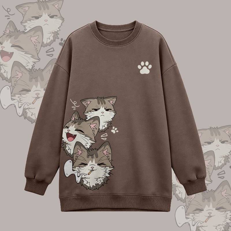 Smoking Cat Graphic Modakawa Oversized Crewneck Sweatshirt - Brown - 3XL - image 2