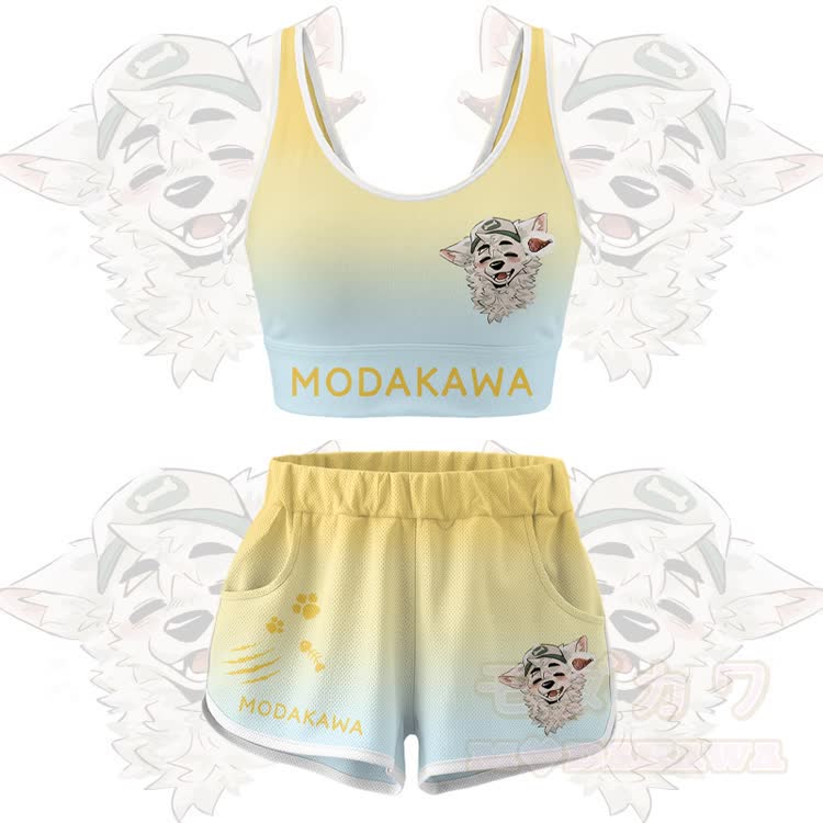 MODAKAWA X atka Fox Wants Meat Graphic Crop Tank Sport Top Shorts Bikini Matching Outfit - Yellow Set - 5XL - image 13