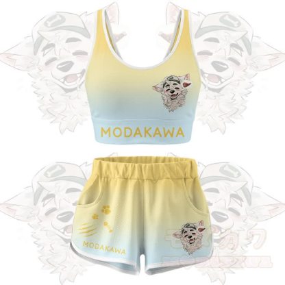 MODAKAWA X atka Fox Wants Meat Graphic Crop Tank Sport Top Shorts Bikini Matching Outfit - Yellow Set - 5XL - image 13