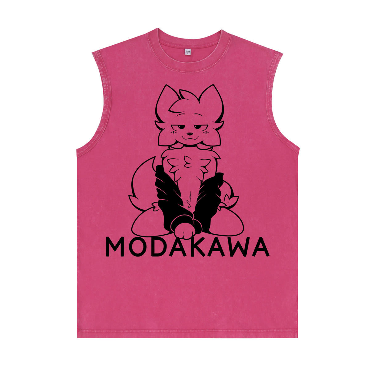 MODAKAWA X zarckets Anime Fox Graphic Unisex Vintage Washed Sleeveless T-shirt - Rose Red - 2XL - image 5