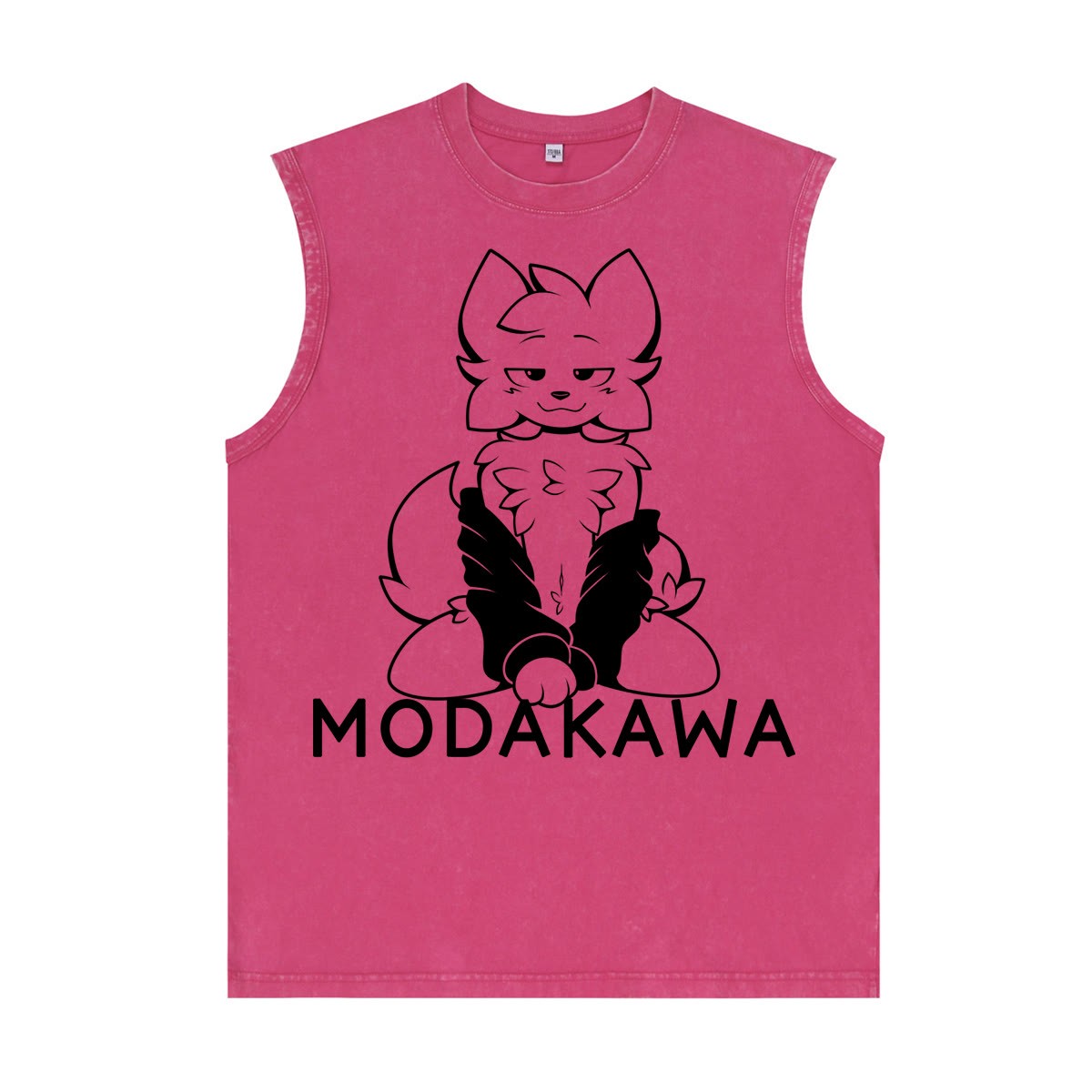 MODAKAWA X zarckets Anime Fox Graphic Unisex Vintage Washed Sleeveless T-shirt - Rose Red - 2XL - image 5