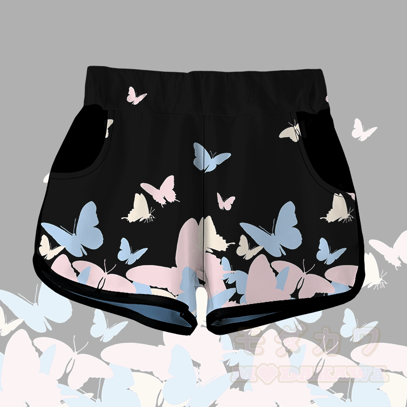 MODAKAWA Butterfly Graphic Shorts - Black - 5XL - image 4
