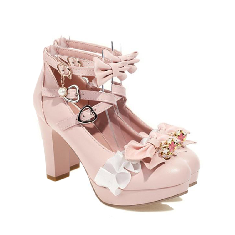 Sweet Lace Bow Lolita Mary Janes Shoes - Pink - 43 - image 2