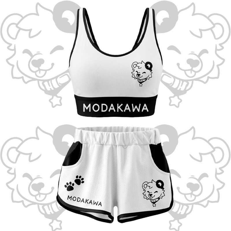 Bear Graphic Crop Tank Sport Top Shorts Bikini Modakawa Matching Outfit - White Set - 5XL - image 13