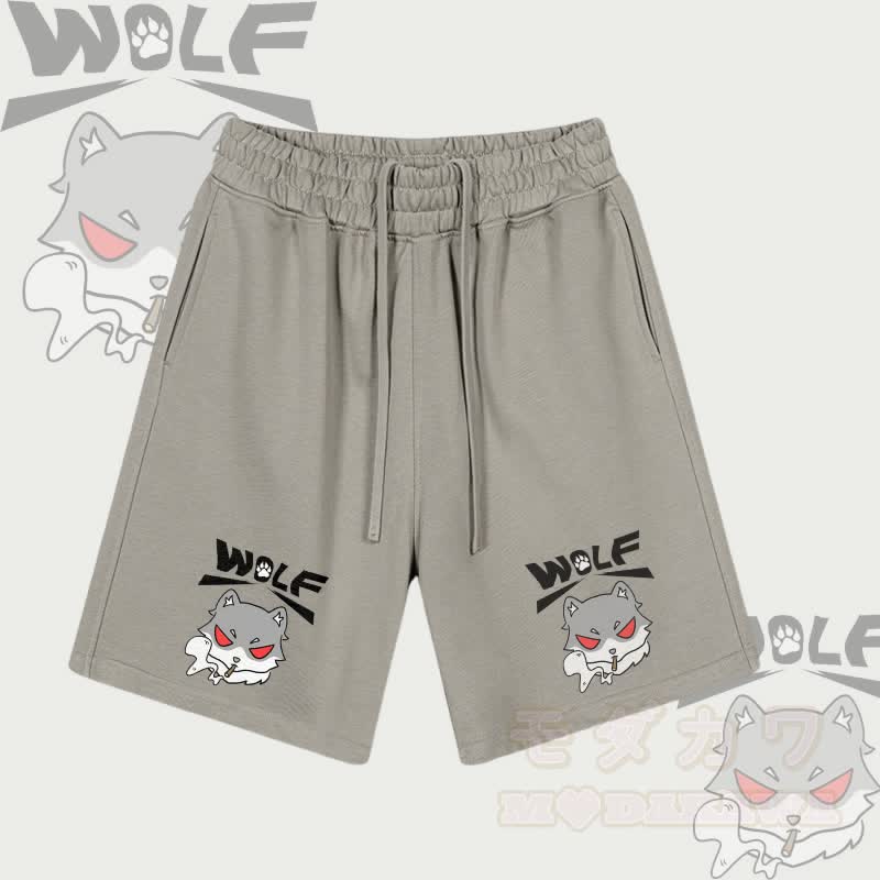 MODAKAWA Smoking Wolf Graphic Drawstring Shorts - Grey Brown - 2XL - image 3