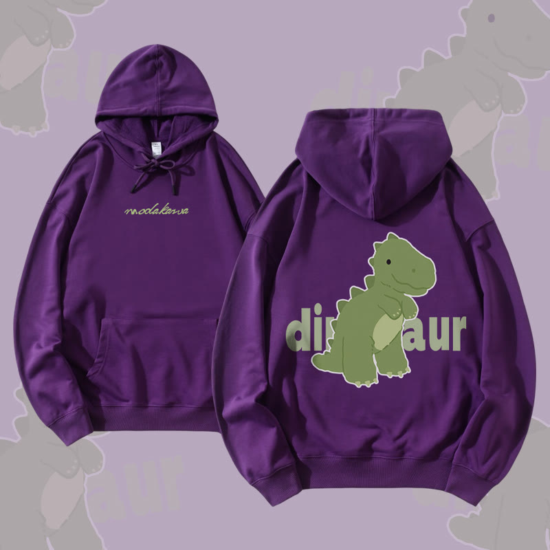 MODAKAWA Cute Dinosaur Graphic Cotton-Blend Matching Hoodie - Dark Purple - 5XL - image 2